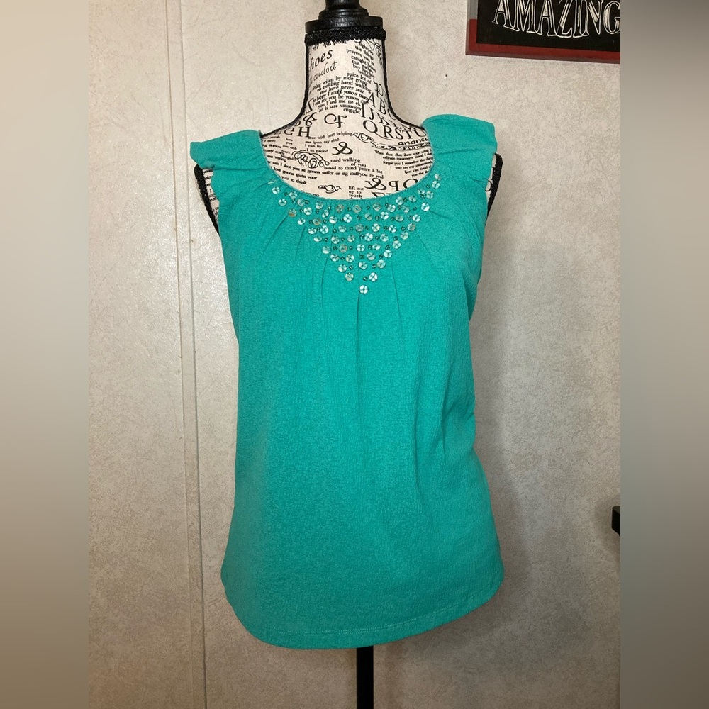 R.Q.T Petite Chic Turquoise Sleeveless Blouse size:PS